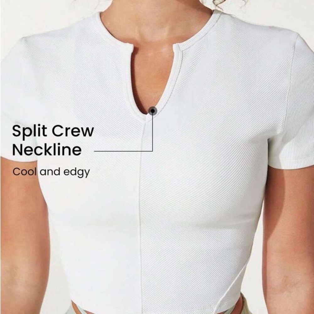 GLOWMODE Get Ripped Ribbed Cropped Front V Slit Tee - Picture 6 of 7